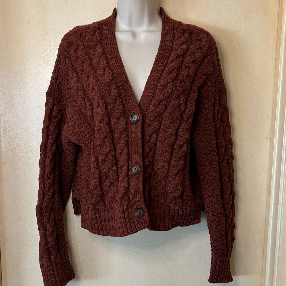 Abercrombie & Fitch Chunky Cable-Knit Cardigan - Chestnut Brown size S